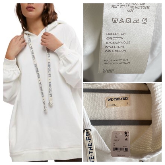 Free People NWT We The Free OVERSIZED WHITE HOODED 100%Cotton SWEATSHIRT - Picture 15 of 17